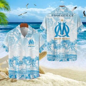 Chemise Hawaïenne Olympique de Marseille Motif Tropical Unique Avec Nom Personnalisé
