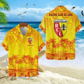 Chemise Hawaïenne RC Lens Motif Tropical Unique Avec Nom Personnalisé