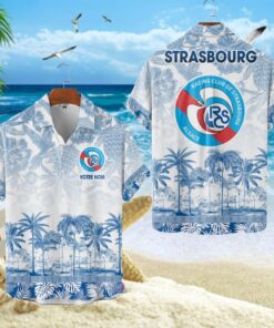 Chemise Hawaïenne RC Strasbourg Alsace Motif Tropical Unique Avec Nom Personnalisé