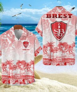 Chemise Hawaïenne Stade Brestois 29 Motif Tropical Unique Avec Nom Personnalisé