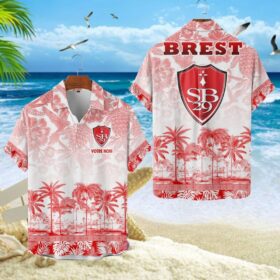 Chemise Hawaïenne Stade Brestois 29 Motif Tropical Unique Avec Nom Personnalisé