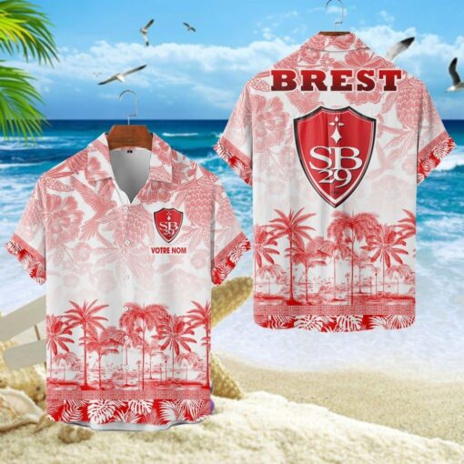 Chemise Hawaïenne Stade Brestois 29 Motif Tropical Unique Avec Nom Personnalisé