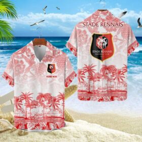 Chemise Hawaïenne Stade Rennais Motif Tropical Unique Avec Nom Personnalisé