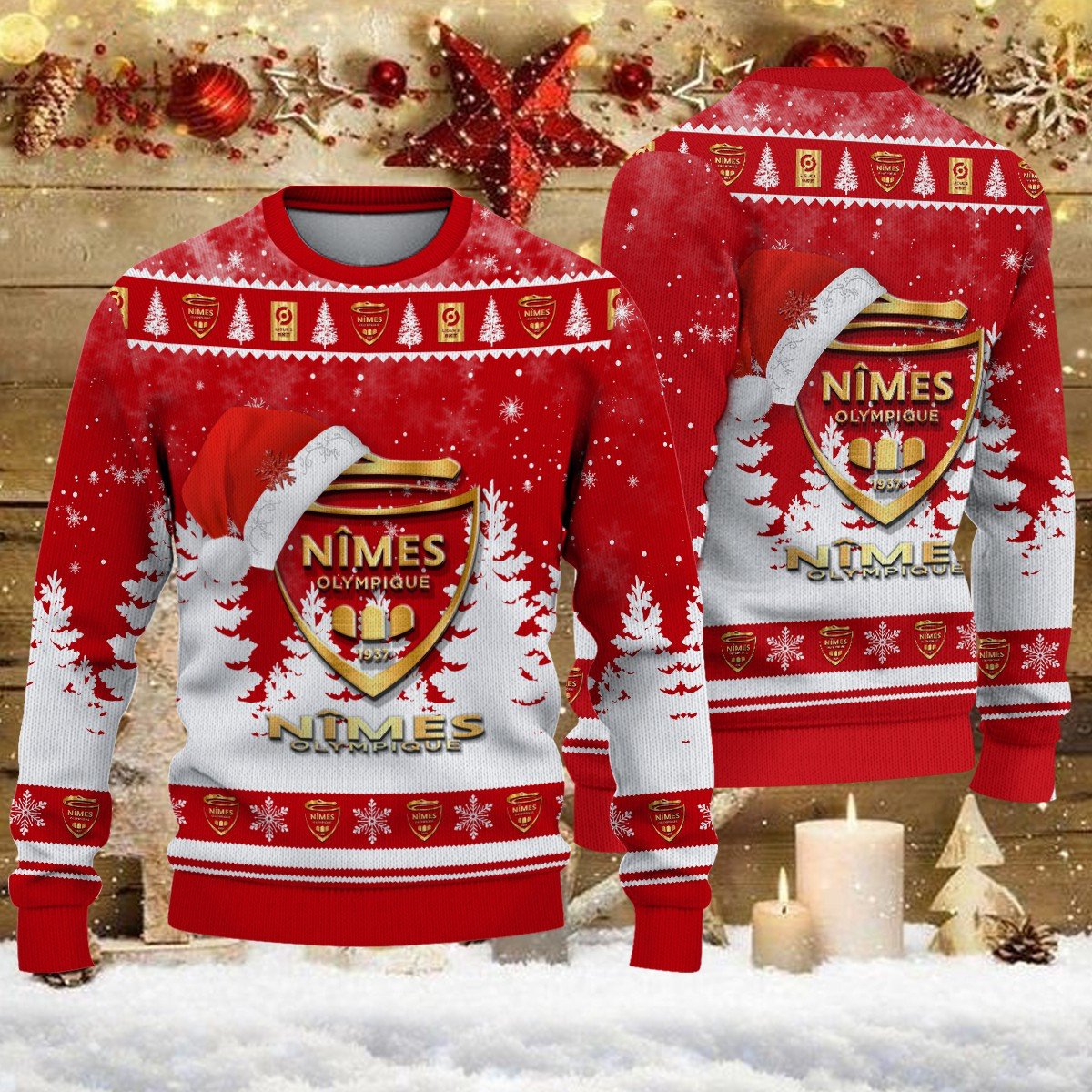 Pull de Noël moche Nîmes Olympique – Ugly Christmas Sweater