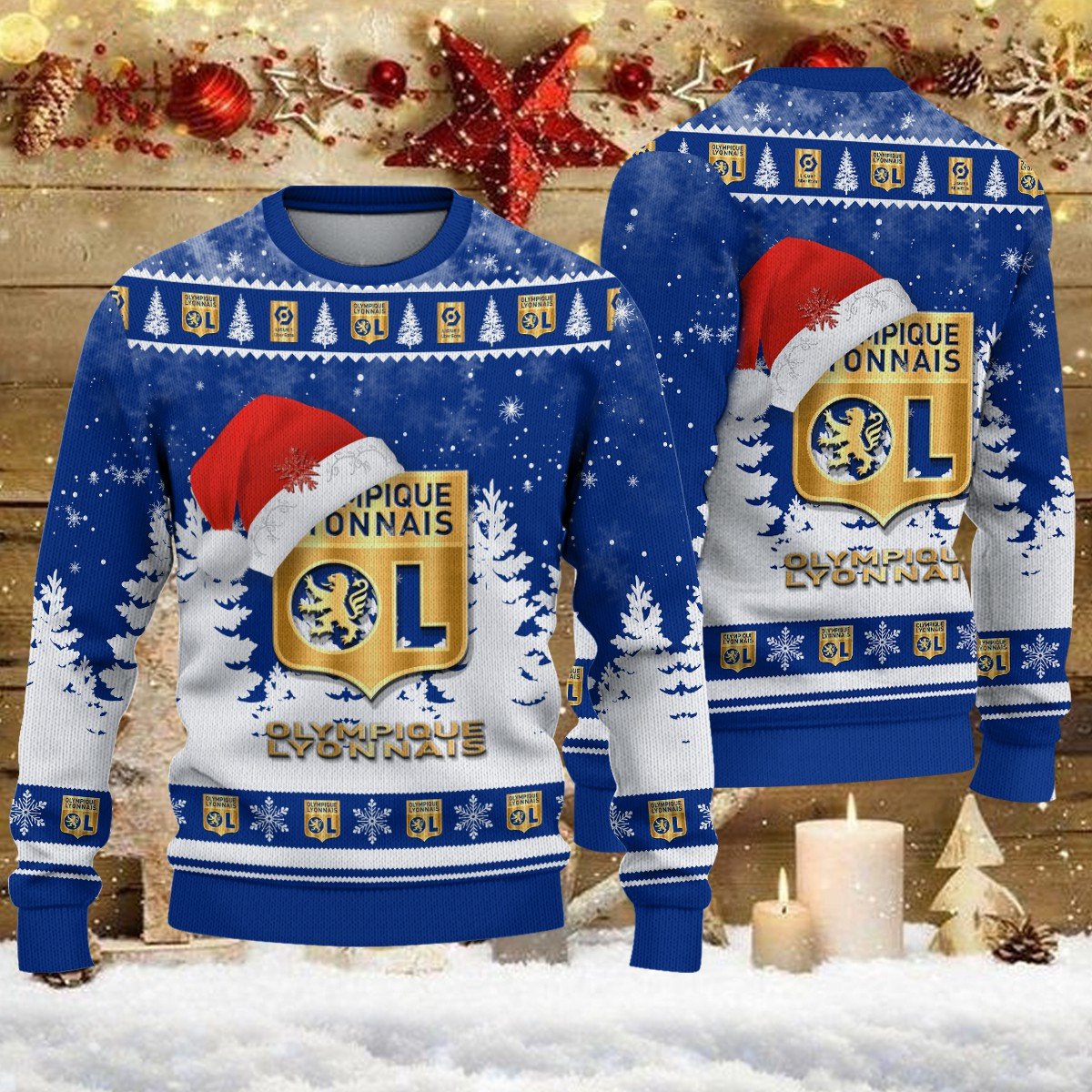 Pull de Noël moche Olympique Lyonnais – Ugly Christmas Sweater