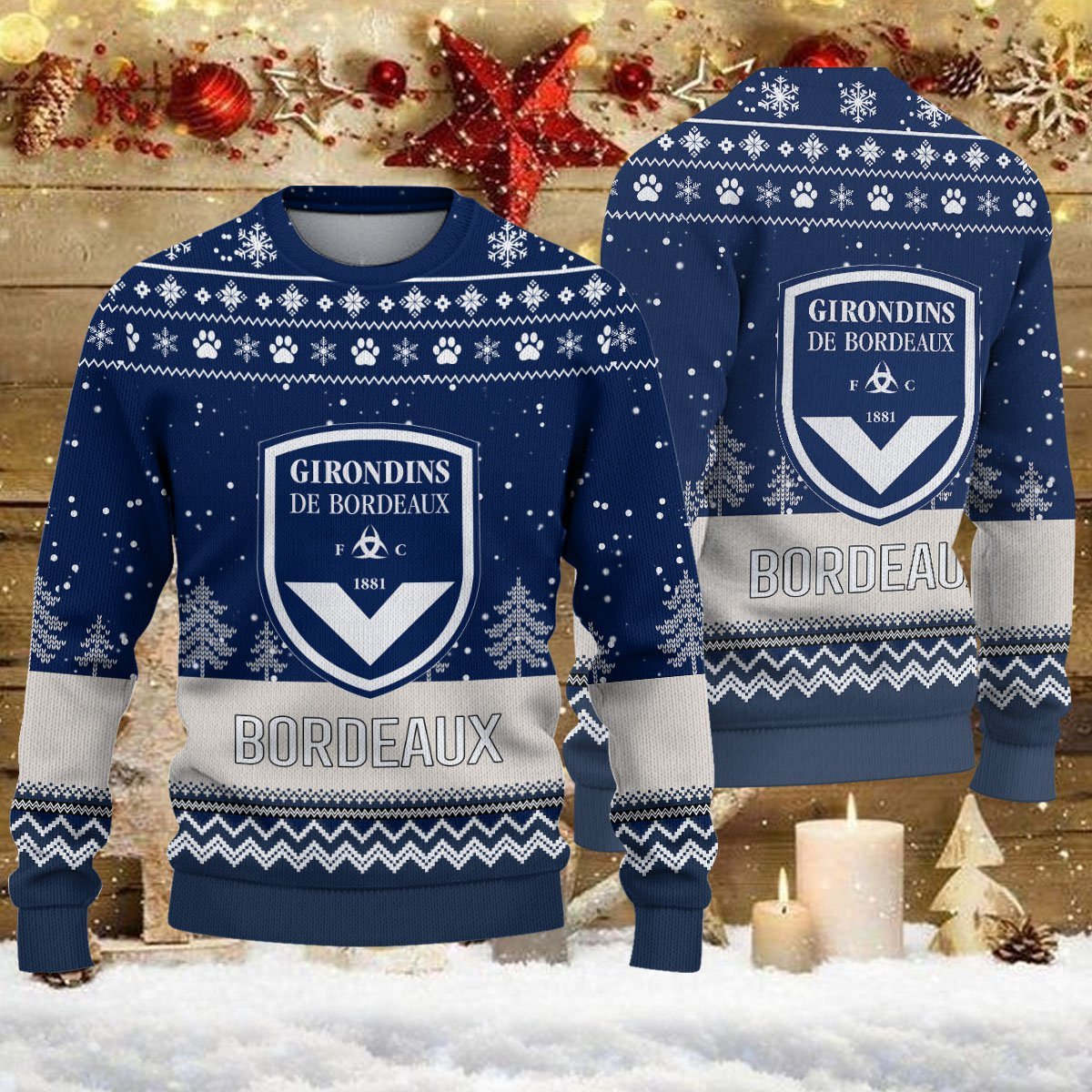 Pull de Noël moche Girondins de Bordeaux – Ugly Christmas Sweater