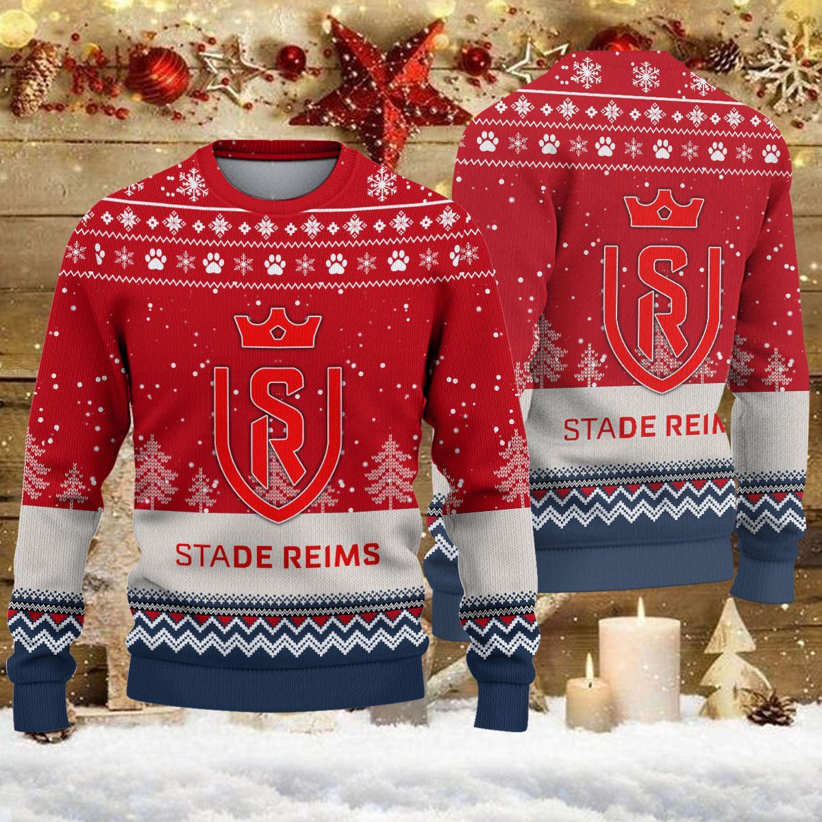 Pull de Noël moche Stade de Reims – Ugly Christmas Sweater