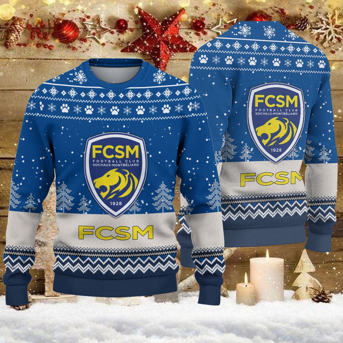 Pull de Noël moche FC Sochaux-Montbéliard – Ugly Christmas Sweater