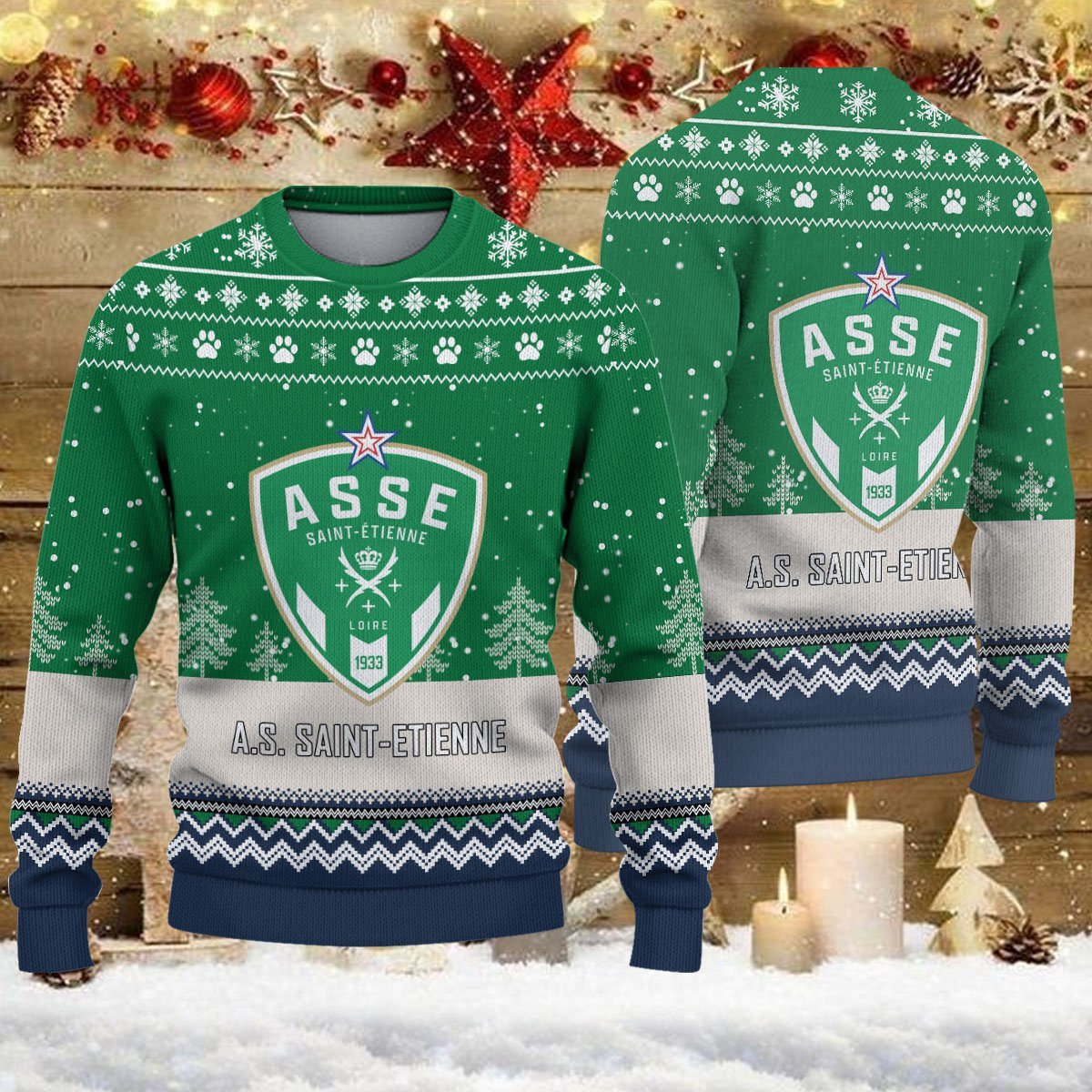 Pull de Noël moche AS Saint-Étienne – Ugly Christmas Sweater