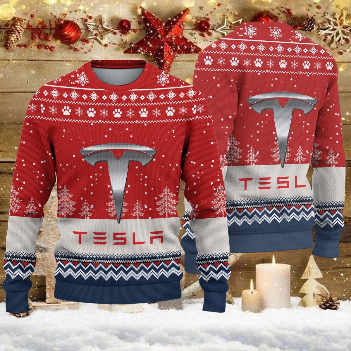 Pull de Noël moche Tesla – Ugly Christmas Sweater