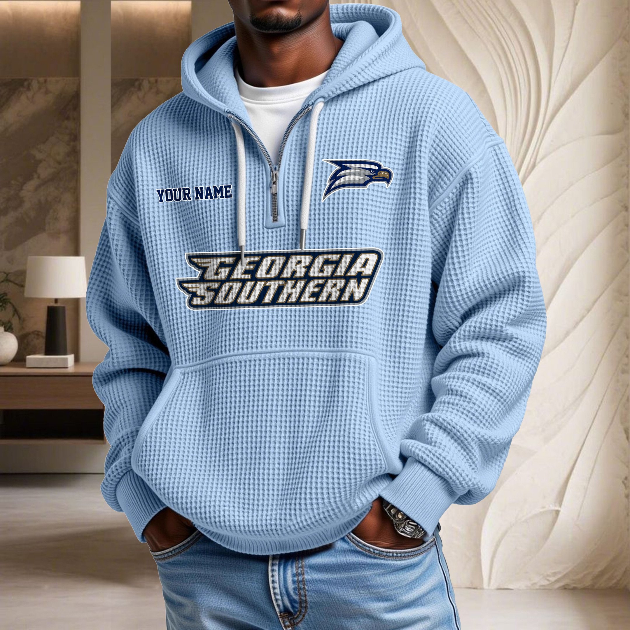 Sweat à capuche en maille gaufrée Georgia Southern Eagles – Image 5