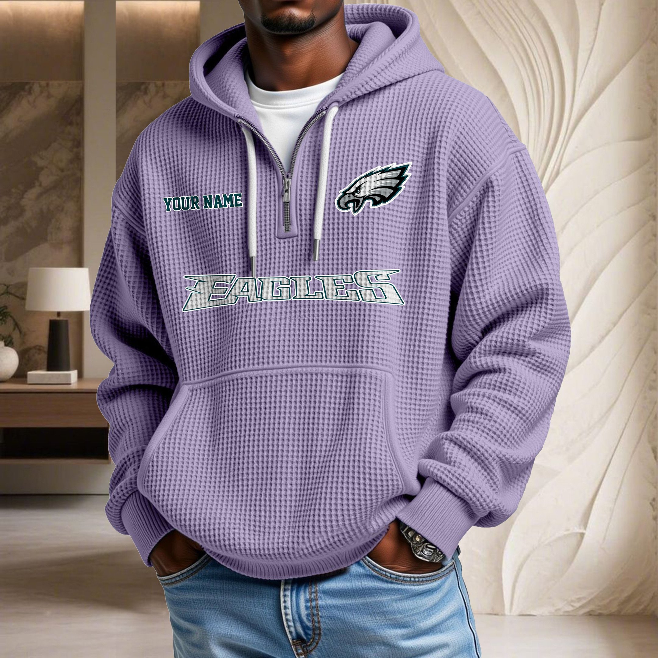 Sweat à capuche en maille gaufrée Philadelphia Eagles – Image 10