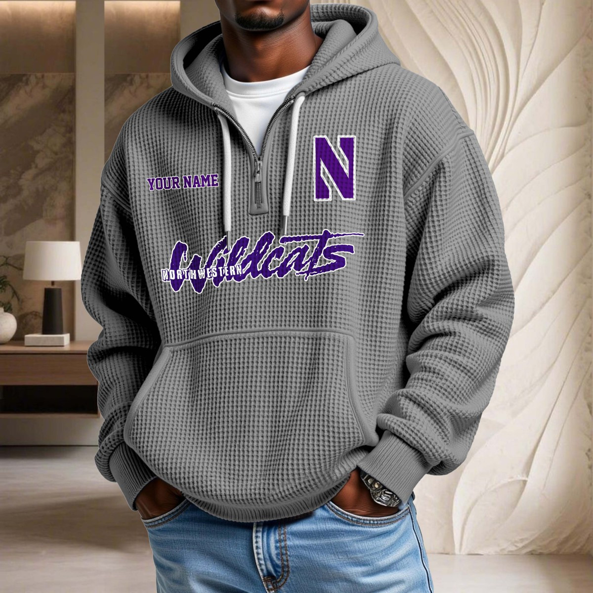 Sweat à capuche en maille gaufrée Northwestern Wildcats – Image 7