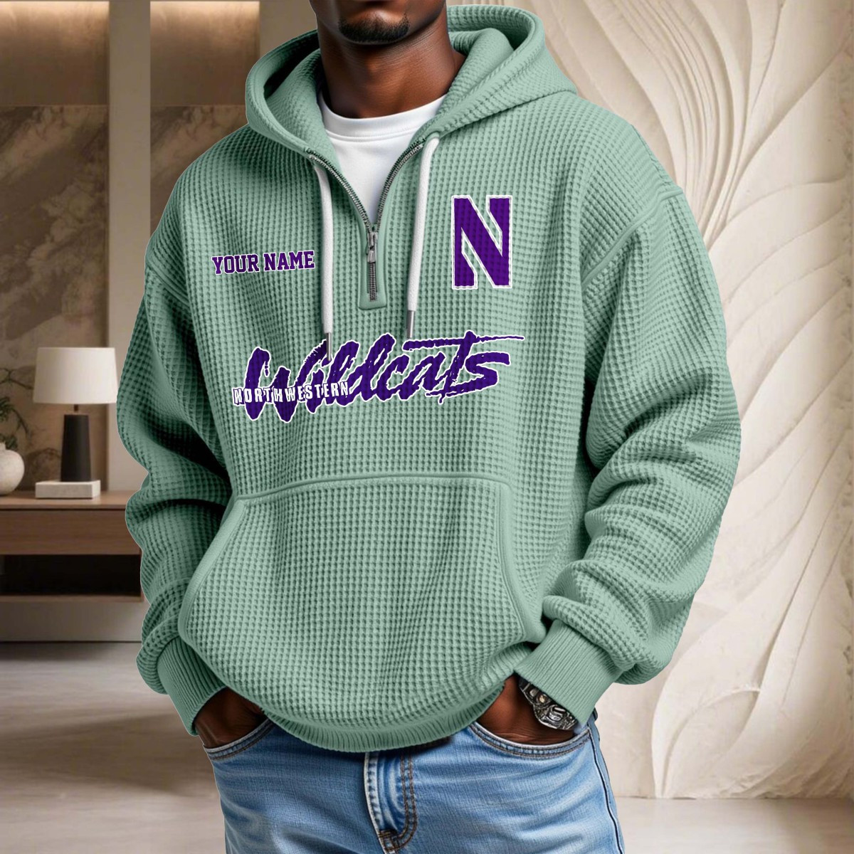 Sweat à capuche en maille gaufrée Northwestern Wildcats – Image 9
