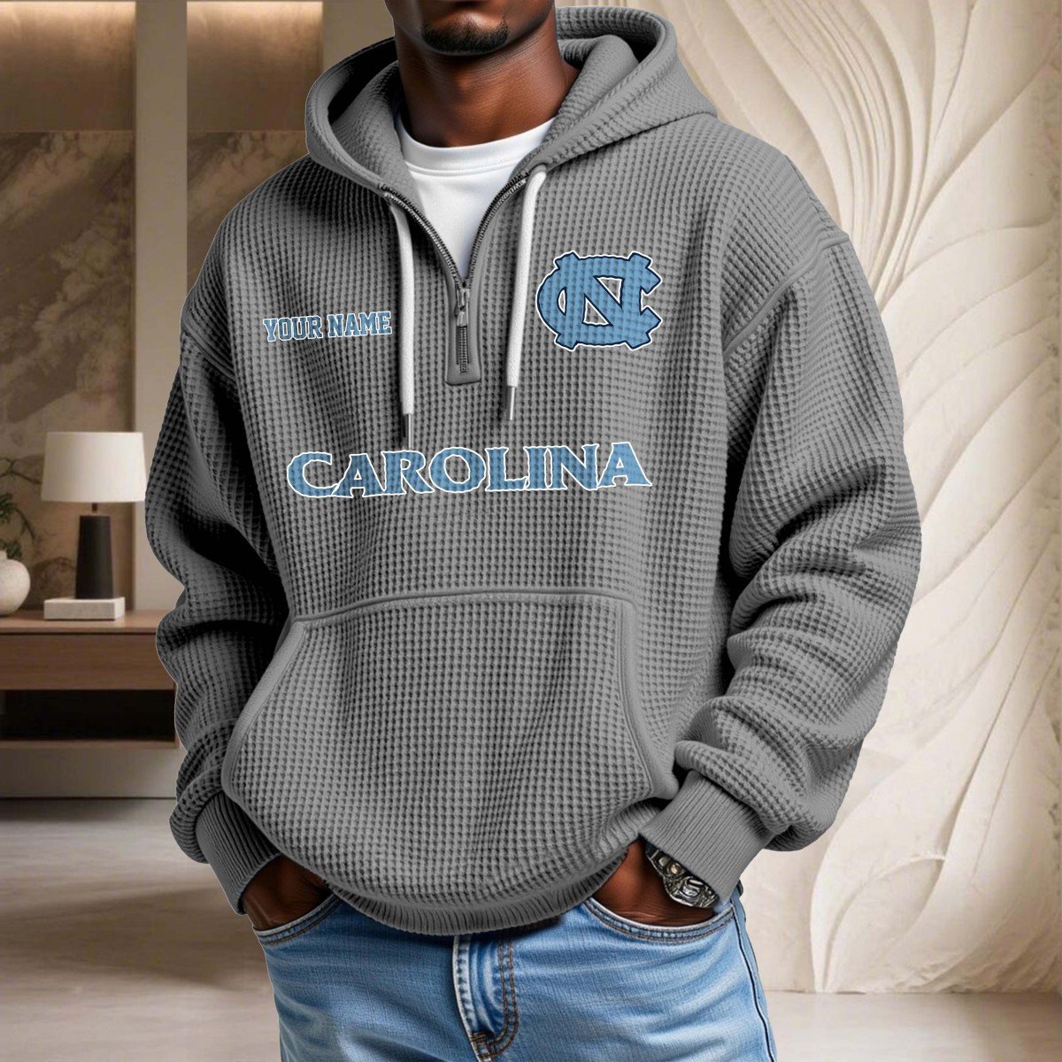Sweat à capuche en maille gaufrée North Carolina Tar Heels – Image 6