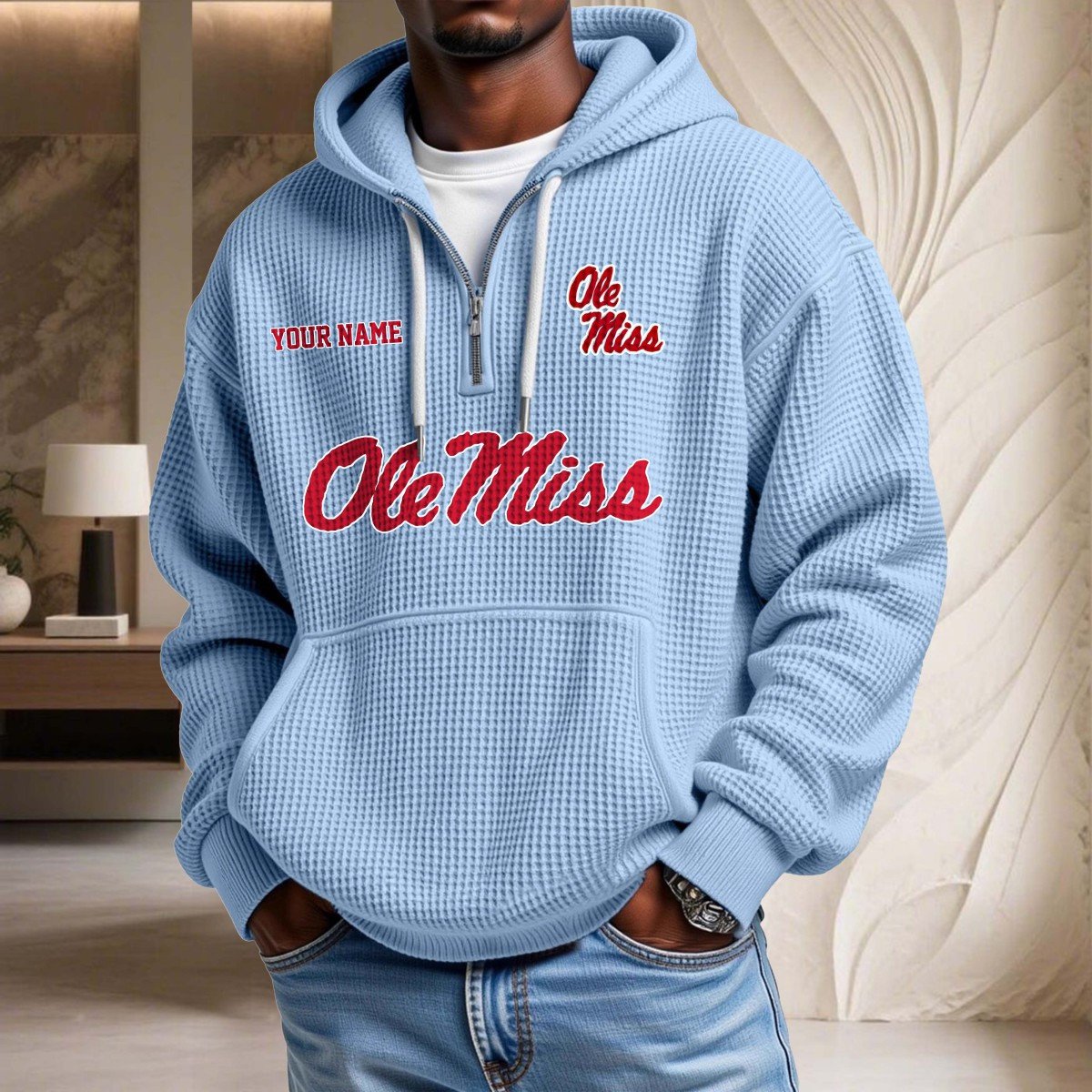 Sweat à capuche en maille gaufrée Ole Miss Rebels – Image 7