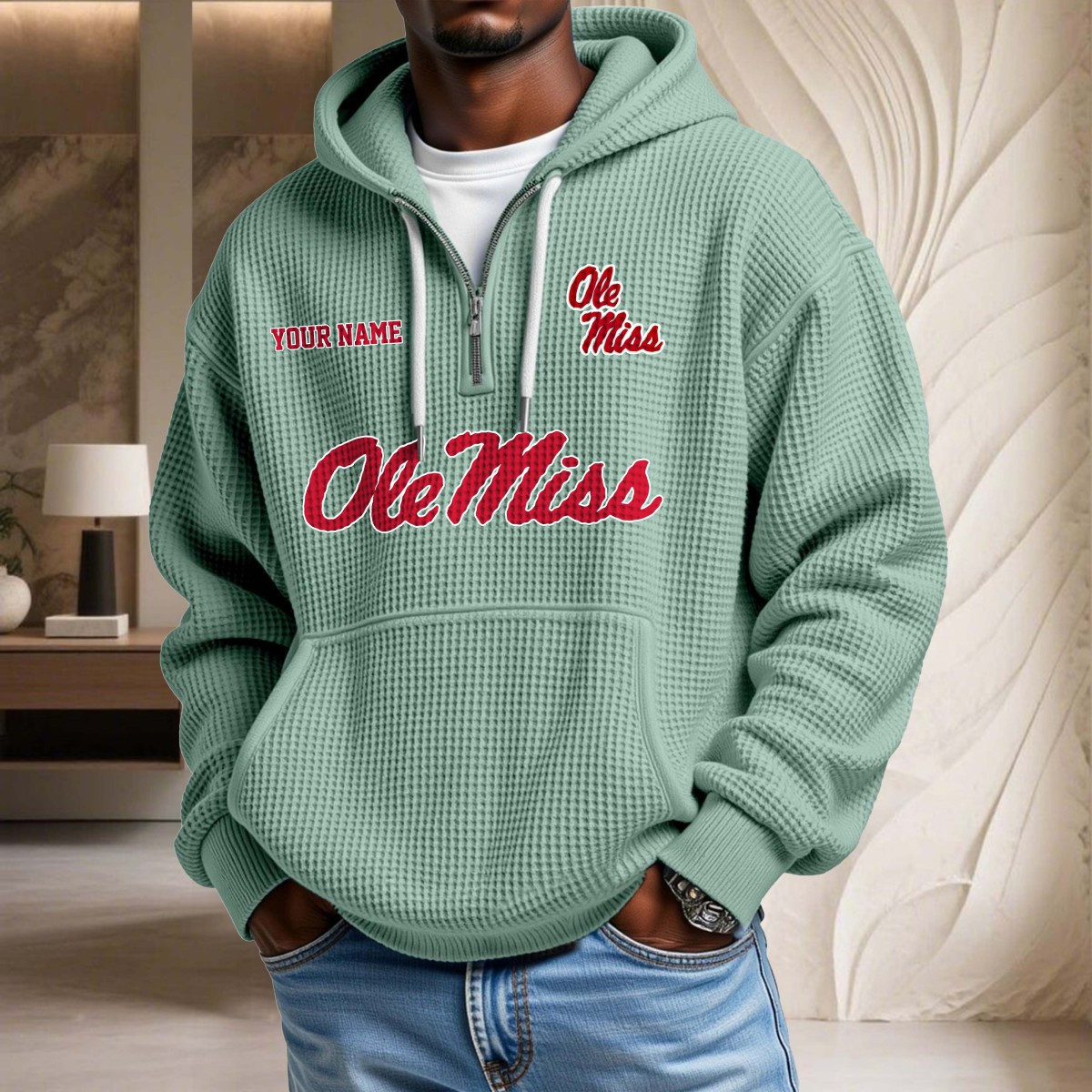 Sweat à capuche en maille gaufrée Ole Miss Rebels – Image 8