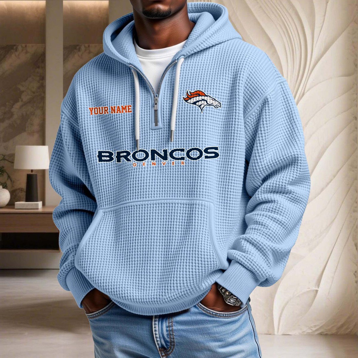 Sweat à capuche en maille gaufrée Denver Broncos – Image 7