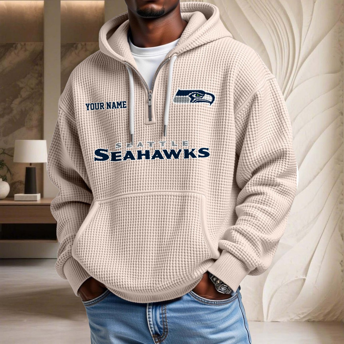 Sweat à capuche en maille gaufrée Seattle Seahawks – Image 5