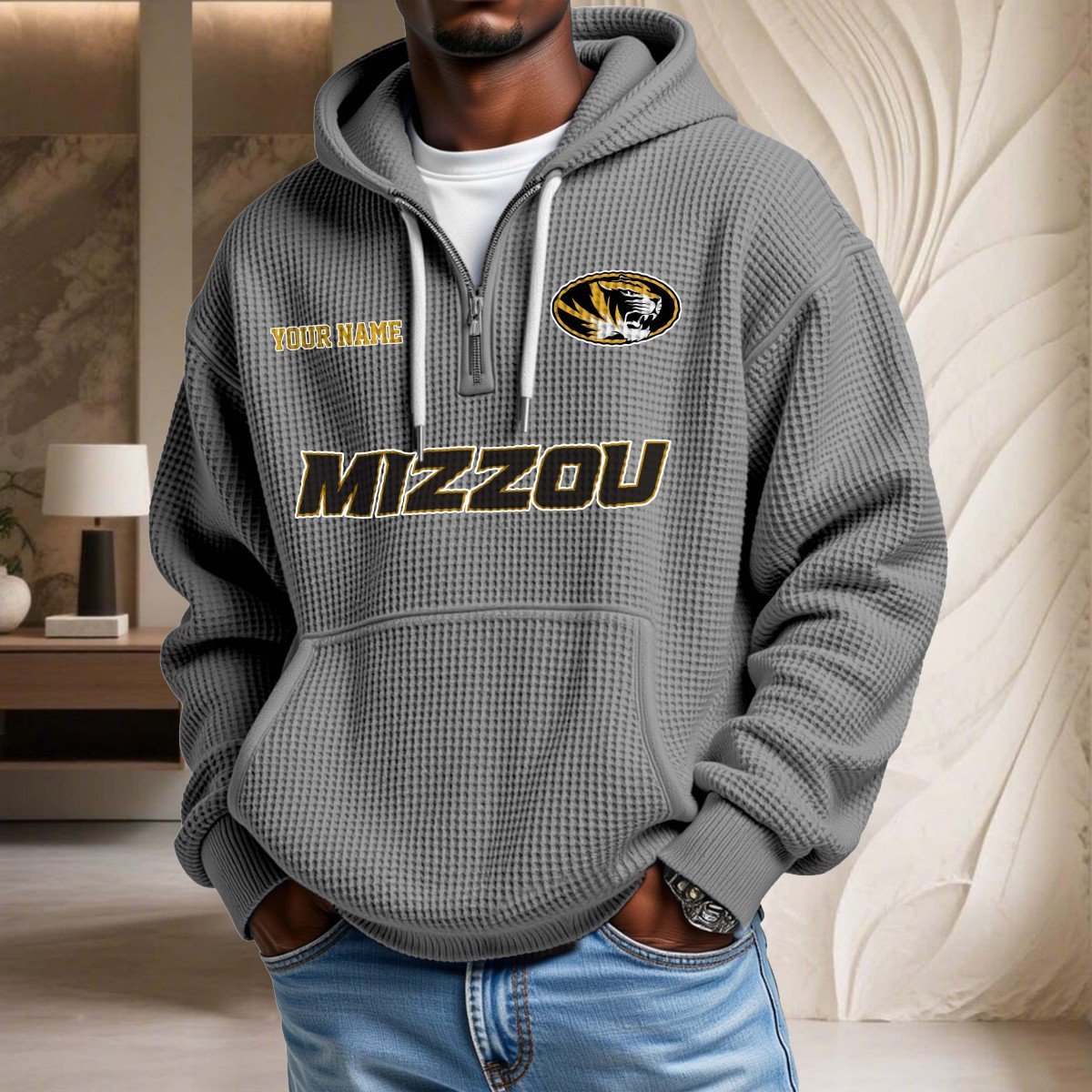 Sweat à capuche en maille gaufrée Missouri Tigers – Image 6