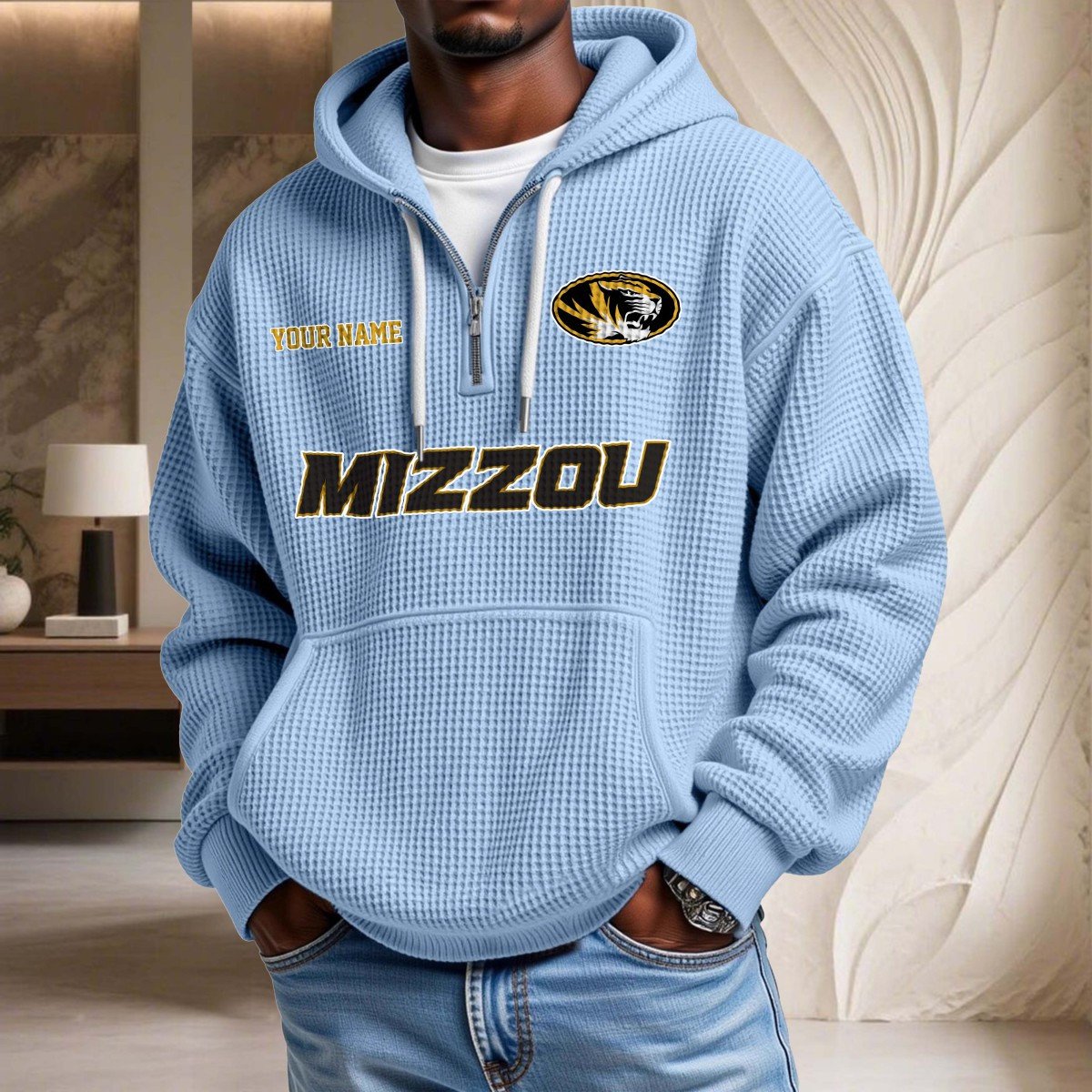 Sweat à capuche en maille gaufrée Missouri Tigers – Image 7