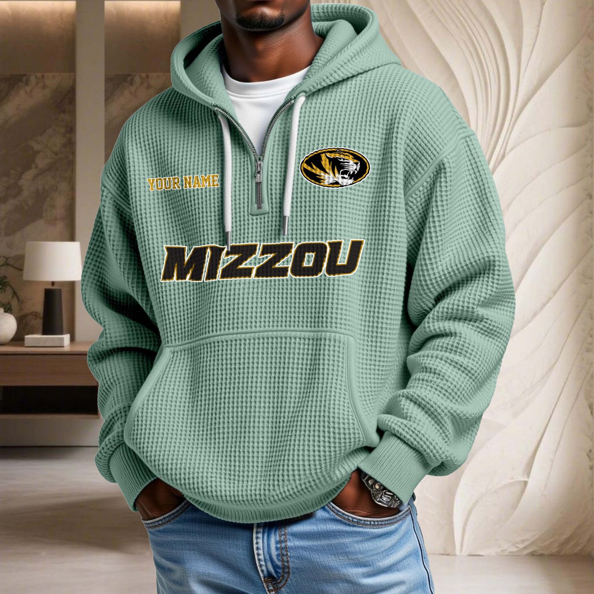 Sweat à capuche en maille gaufrée Missouri Tigers – Image 8