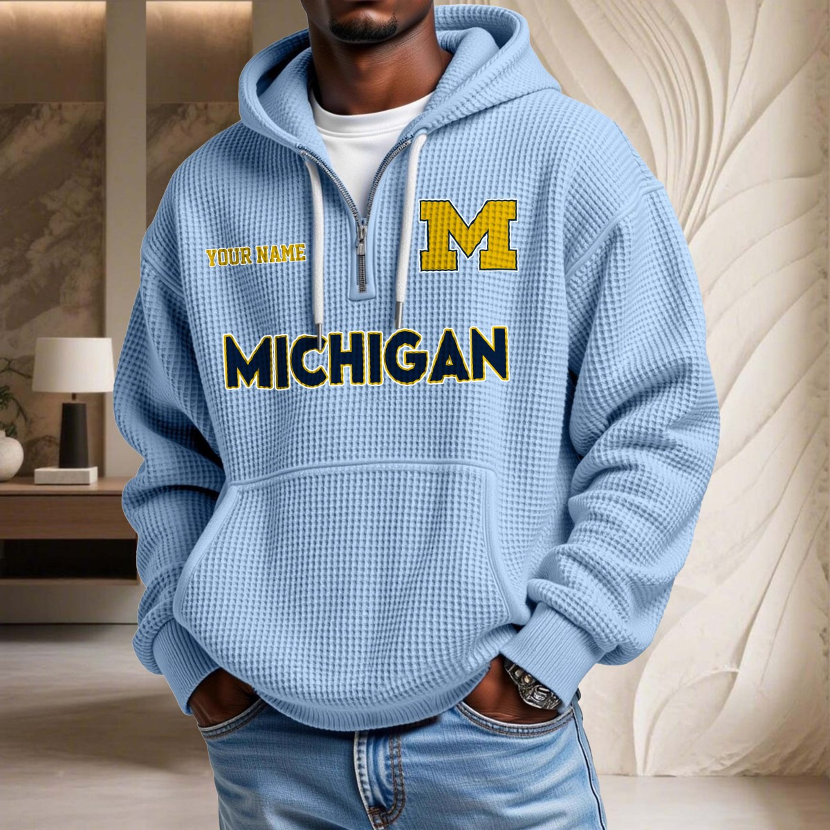 Sweat à capuche en maille gaufrée Michigan Wolverines – Image 7