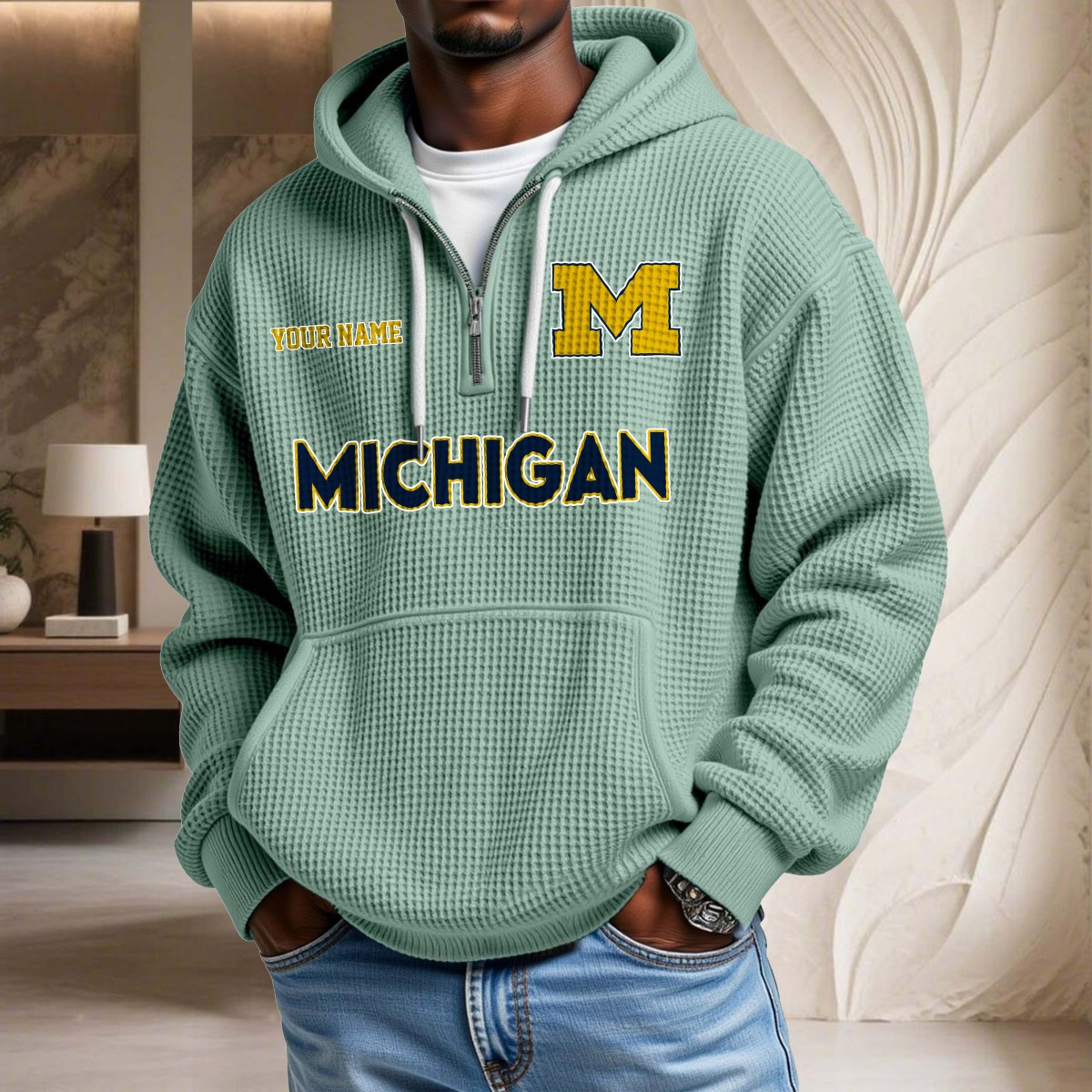 Sweat à capuche en maille gaufrée Michigan Wolverines – Image 8