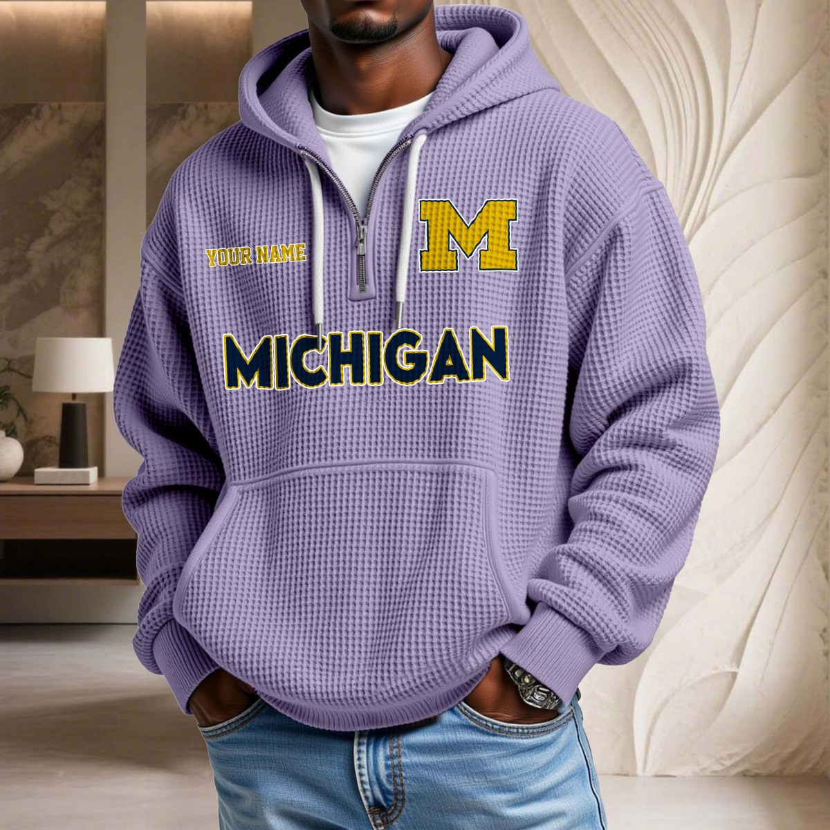 Sweat à capuche en maille gaufrée Michigan Wolverines – Image 10