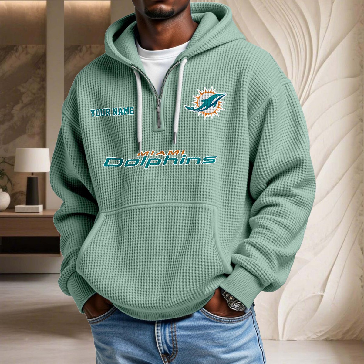 Sweat à capuche en maille gaufrée Miami Dolphins – Image 8