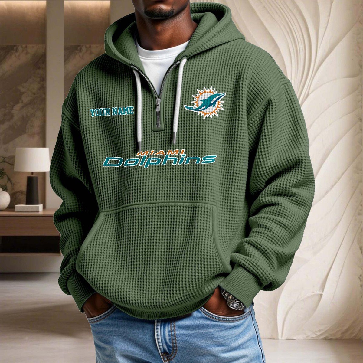 Sweat à capuche en maille gaufrée Miami Dolphins – Image 9