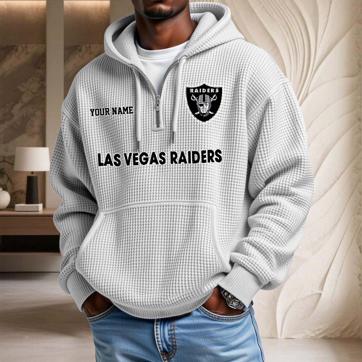 Sweat à capuche en maille gaufrée Las Vegas Raiders – Image 2