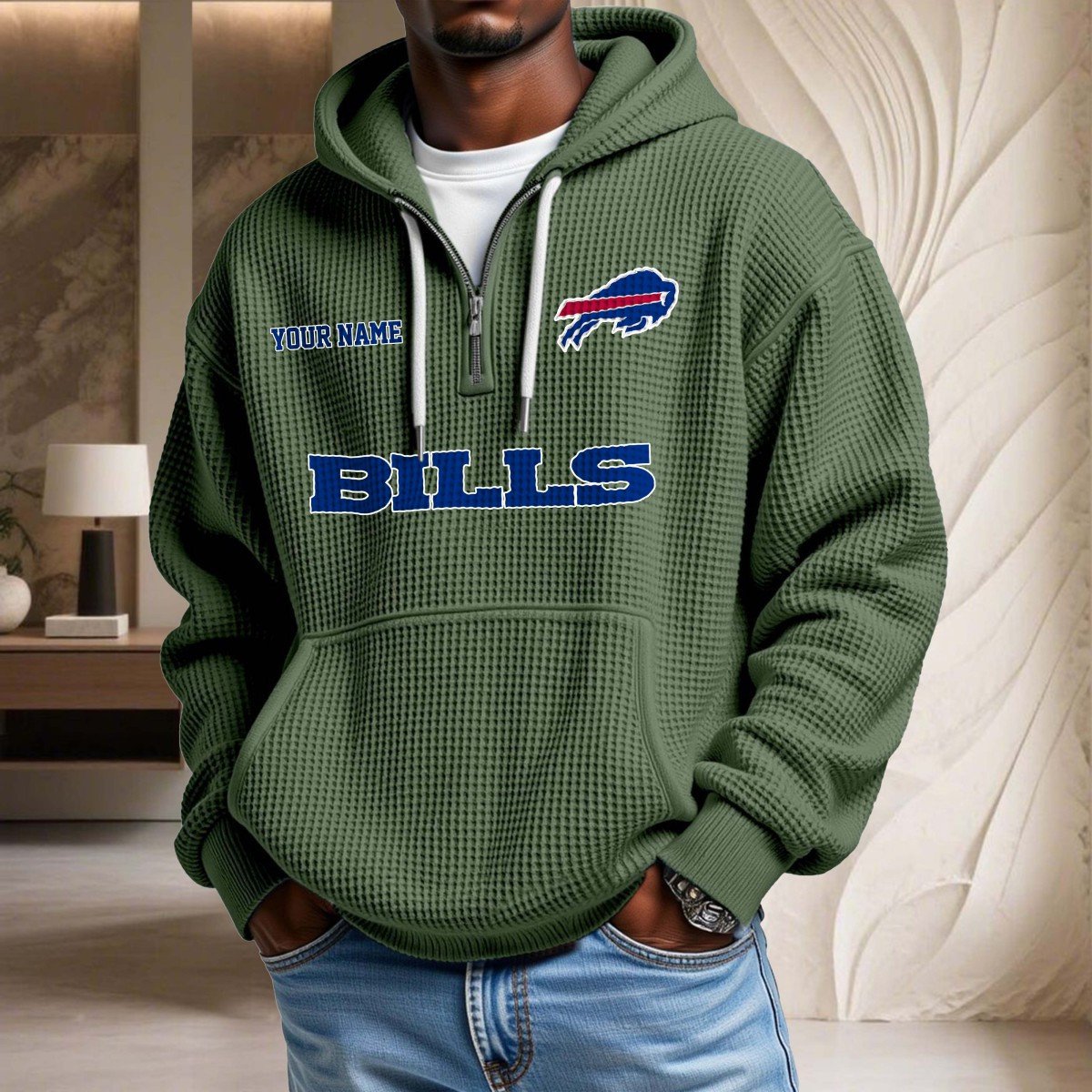 Sweat à capuche en maille gaufrée Buffalo Bills – Image 9