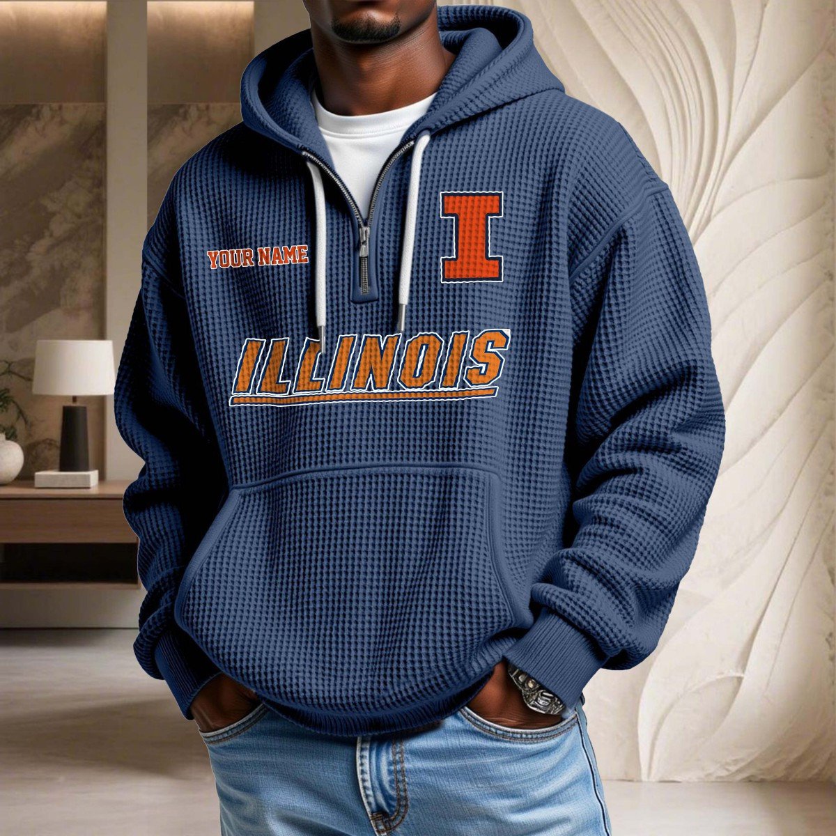 Sweat à capuche en maille gaufrée Illinois Fighting Illini – Image 4