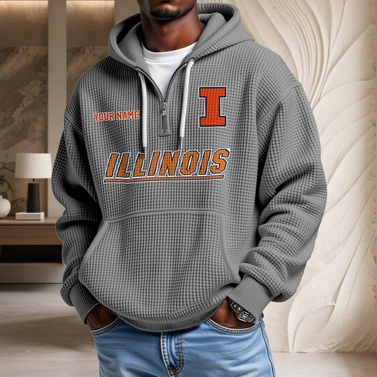 Sweat à capuche en maille gaufrée Illinois Fighting Illini – Image 6