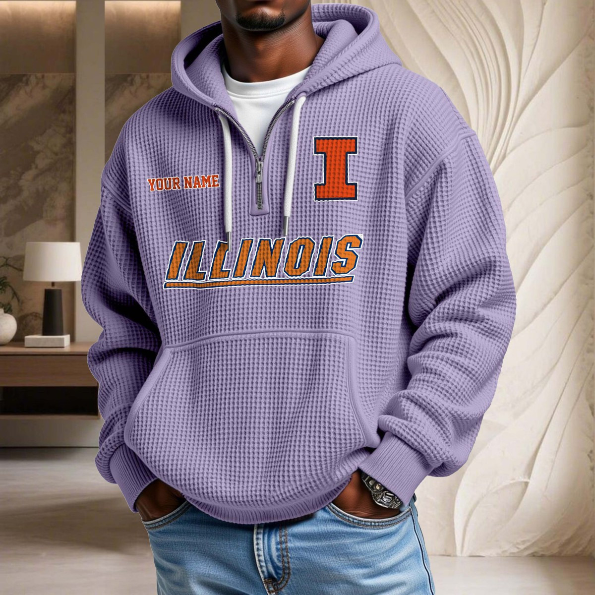 Sweat à capuche en maille gaufrée Illinois Fighting Illini – Image 10