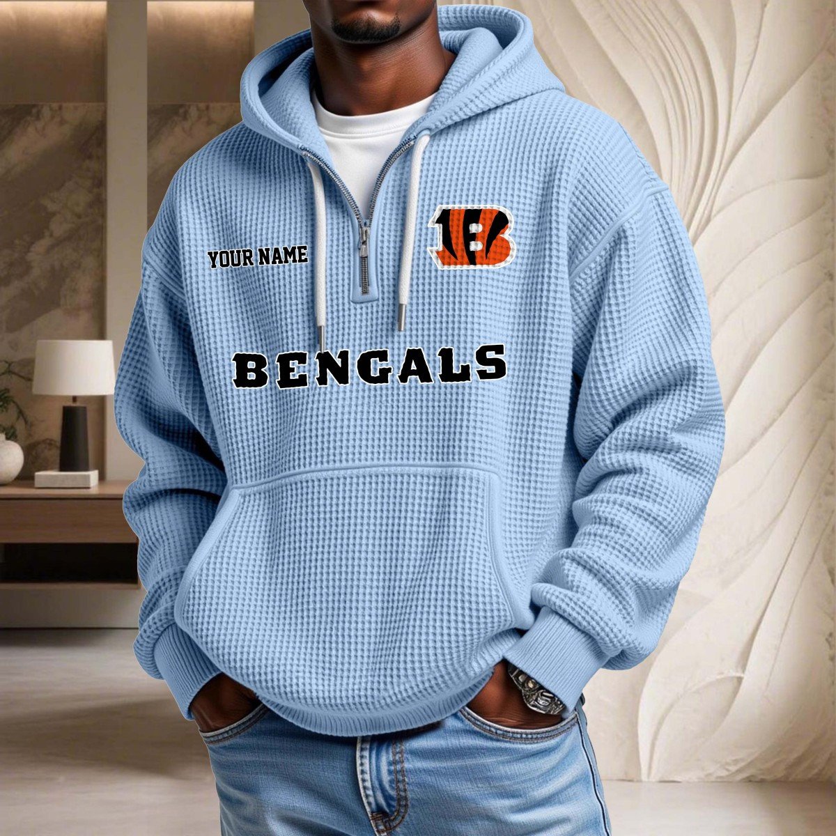 Sweat à capuche en maille gaufrée Cincinnati Bengals – Image 7