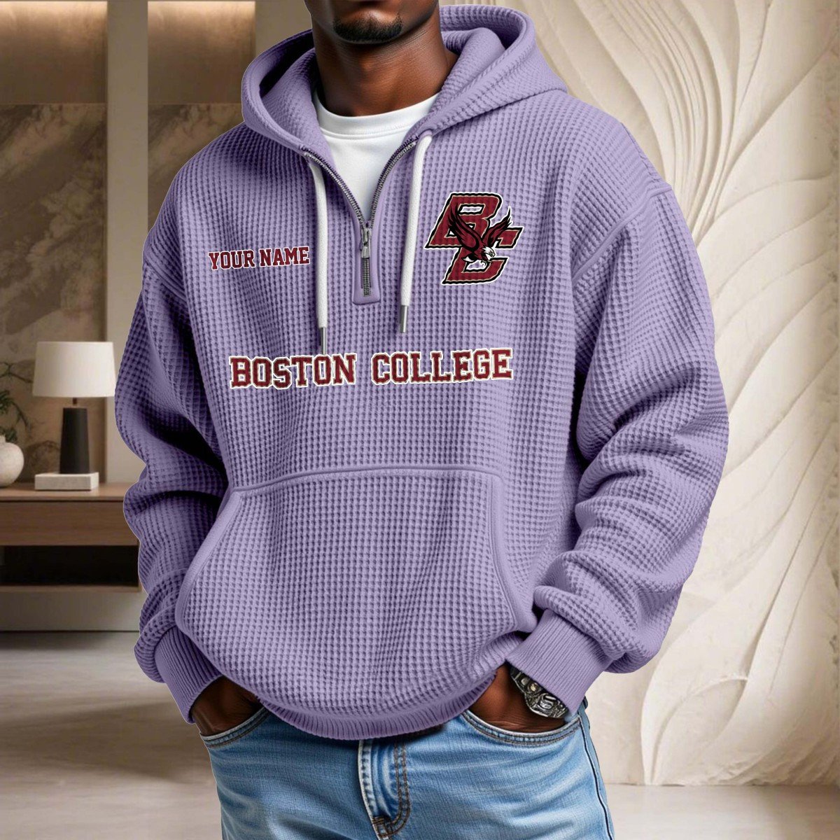 Sweat à capuche en maille gaufrée Boston College Eagles – Image 10