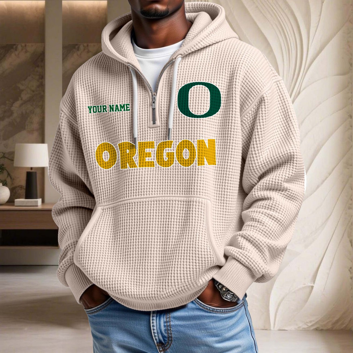 Sweat à capuche en maille gaufrée Oregon Ducks – Image 5