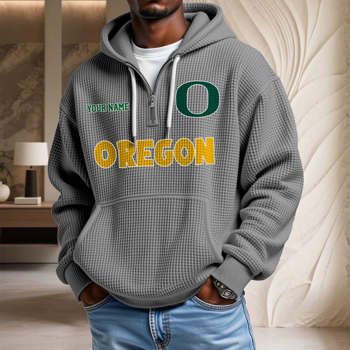 Sweat à capuche en maille gaufrée Oregon Ducks – Image 6