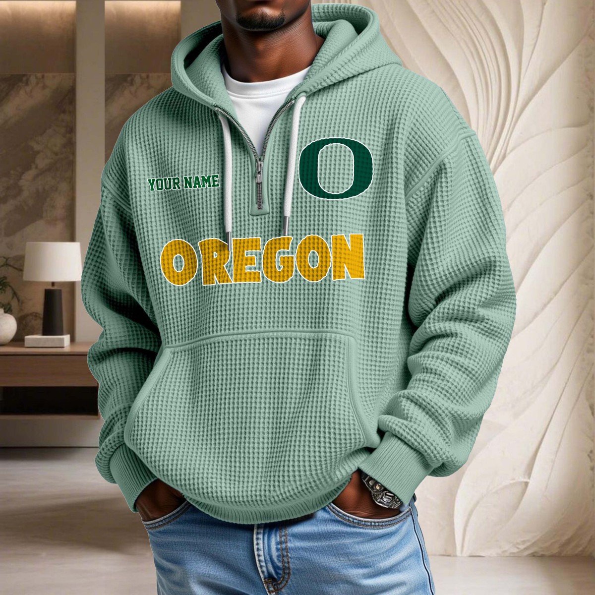 Sweat à capuche en maille gaufrée Oregon Ducks – Image 8