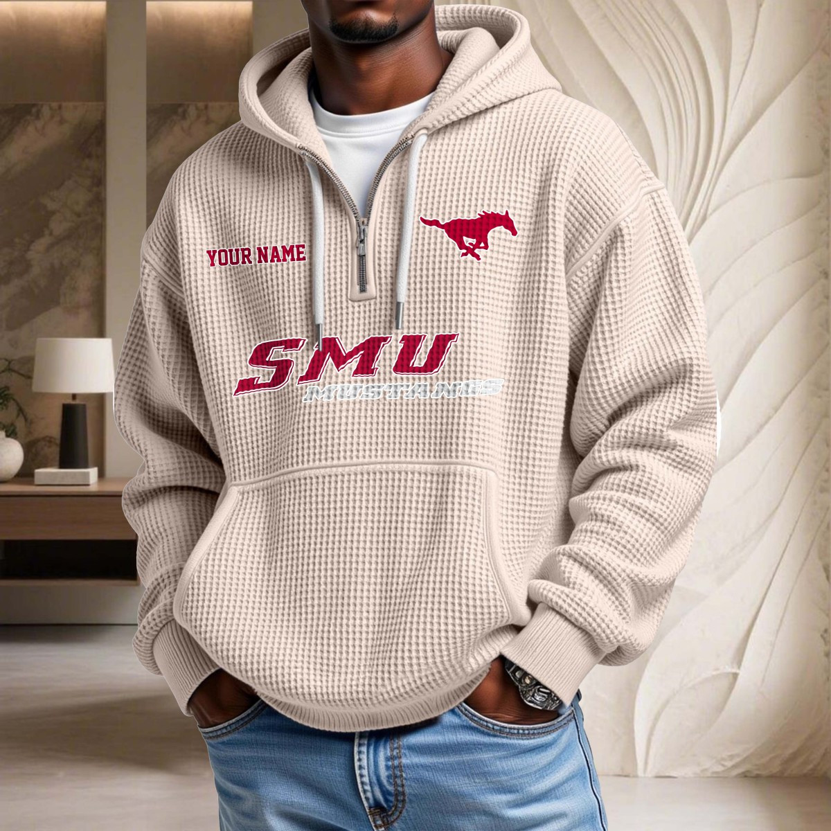 Sweat à capuche en maille gaufrée Smu Mustangs – Image 5