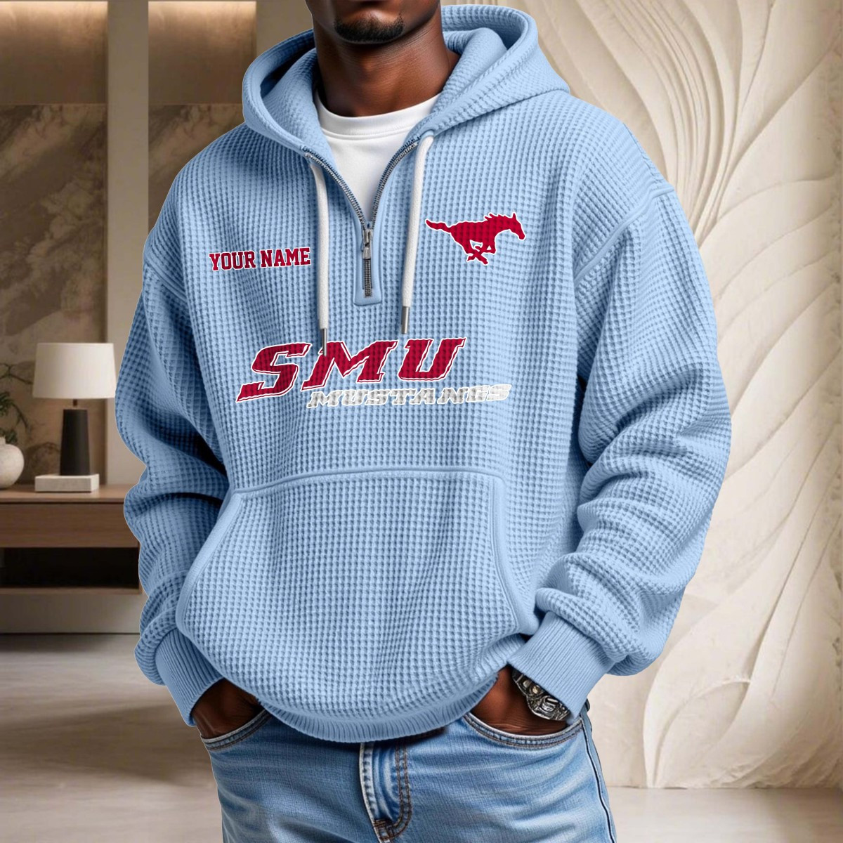 Sweat à capuche en maille gaufrée Smu Mustangs – Image 7