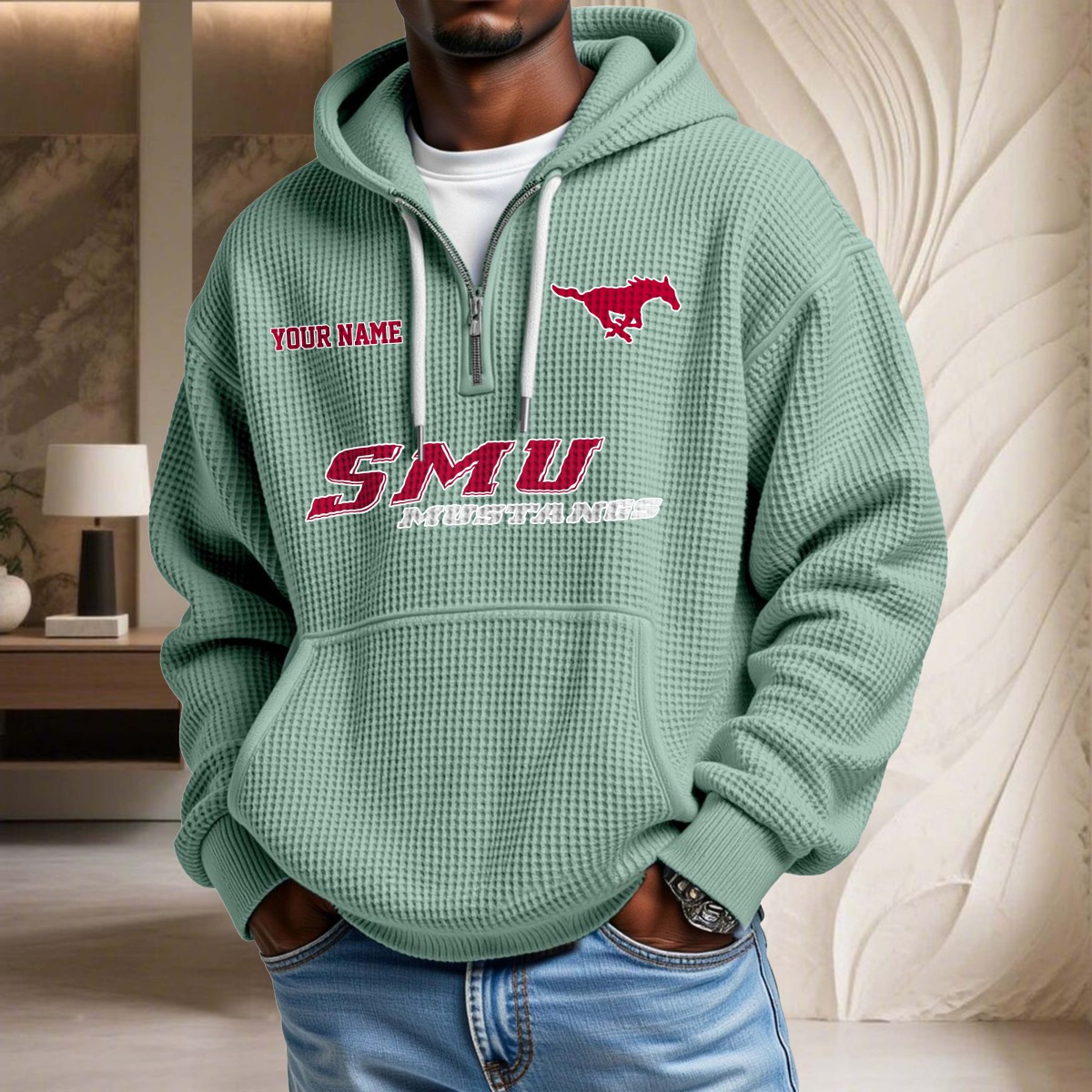 Sweat à capuche en maille gaufrée Smu Mustangs – Image 8