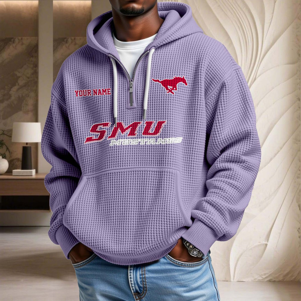 Sweat à capuche en maille gaufrée Smu Mustangs – Image 10