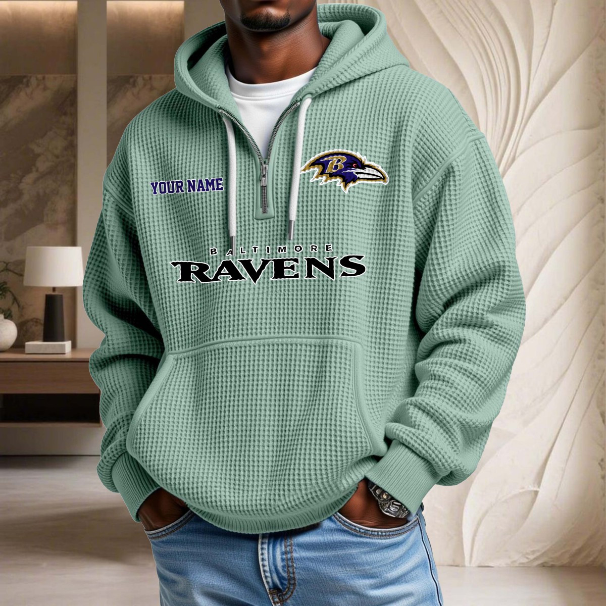 Sweat à capuche en maille gaufrée Baltimore Ravens – Image 8