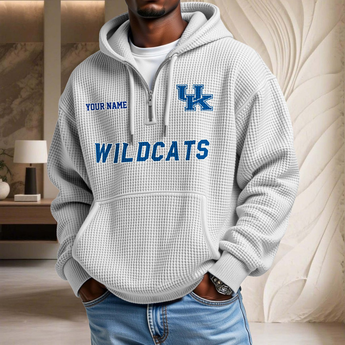 Sweat à capuche en maille gaufrée Kentucky Wildcats – Image 3