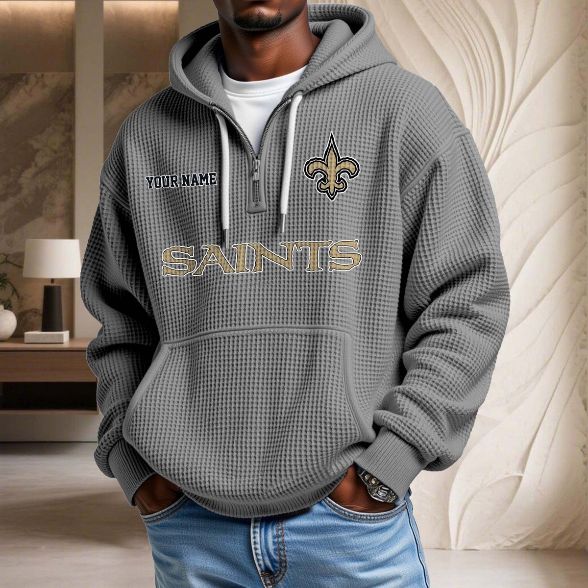 Sweat à capuche en maille gaufrée New Orleans Saints – Image 6