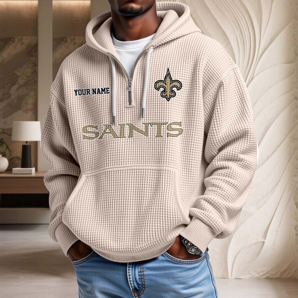 Sweat à capuche en maille gaufrée New Orleans Saints – Image 5