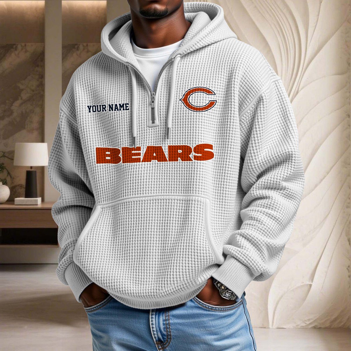 Sweat à capuche en maille gaufrée Chicago Bears